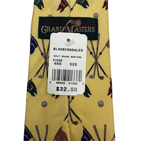 Silk Golf Tie Mens Necktie Yellow Bloomingdales NWT - Picture 6 of 6